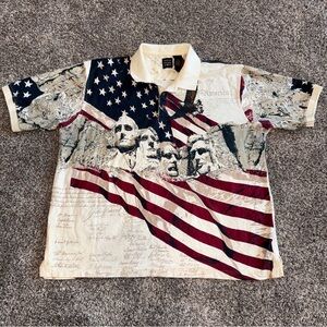 Mt Rushmore American Flag Stars Stripes 1776 Independence Day Polo Shirt XXL 2XL